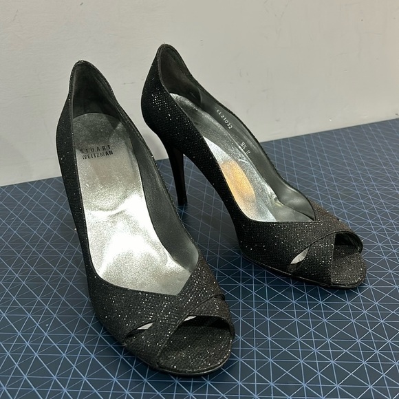 Stuart  Weitzman Shimmer Peep Toe Sparkle Heel - Picture 1 of 9